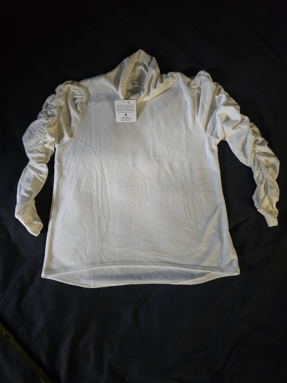 LA Made Cream Ruched Sleeve Hoodie Top